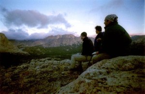 The poet (in bandanna) and pals, Wind River Range, Wyoming, Summer 2001. Photo by Joshua Sheldon.